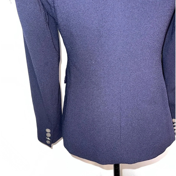 Iris, 2, navy blue,embroidered faux flap pockets, decorative button front blazer - Picture 7 of 9